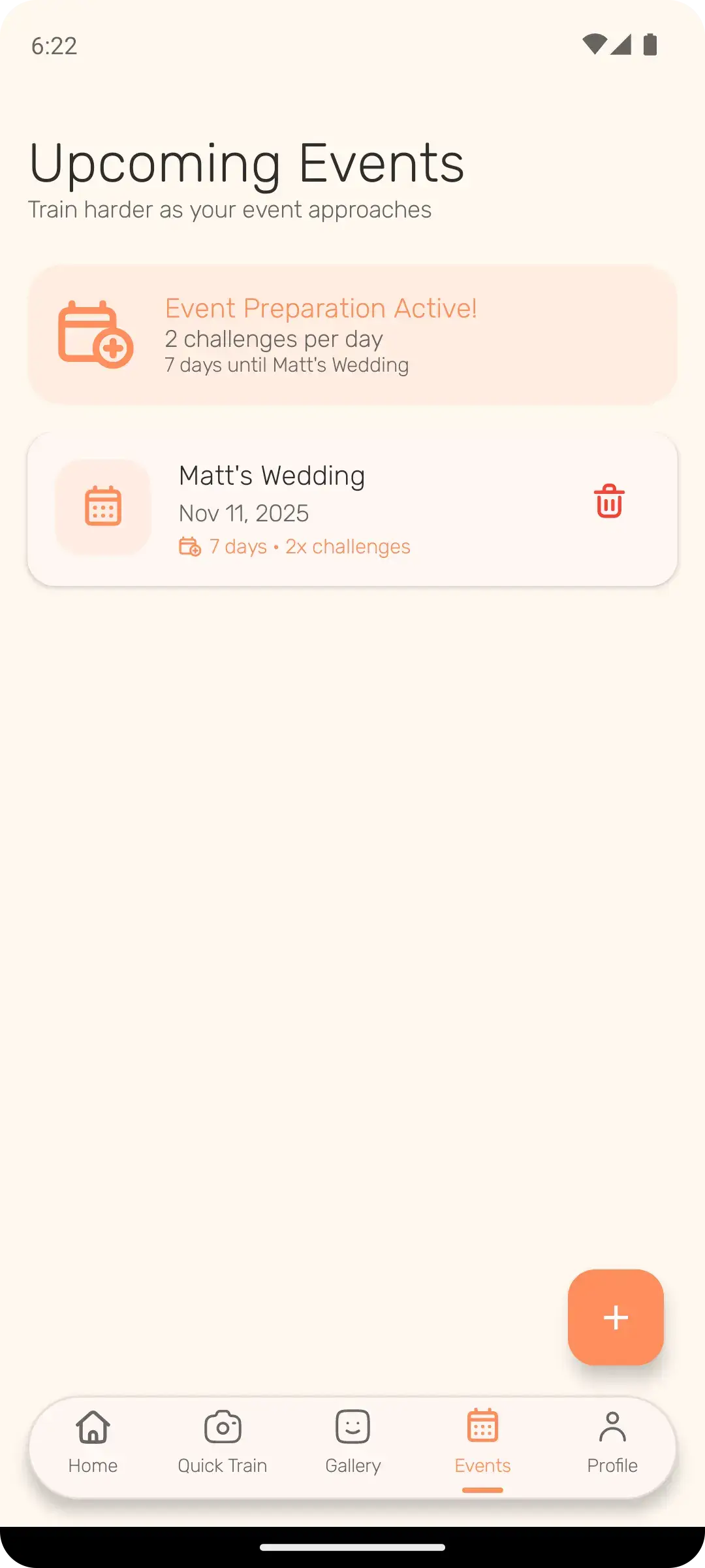 Event preparation with countdown and daily challenges