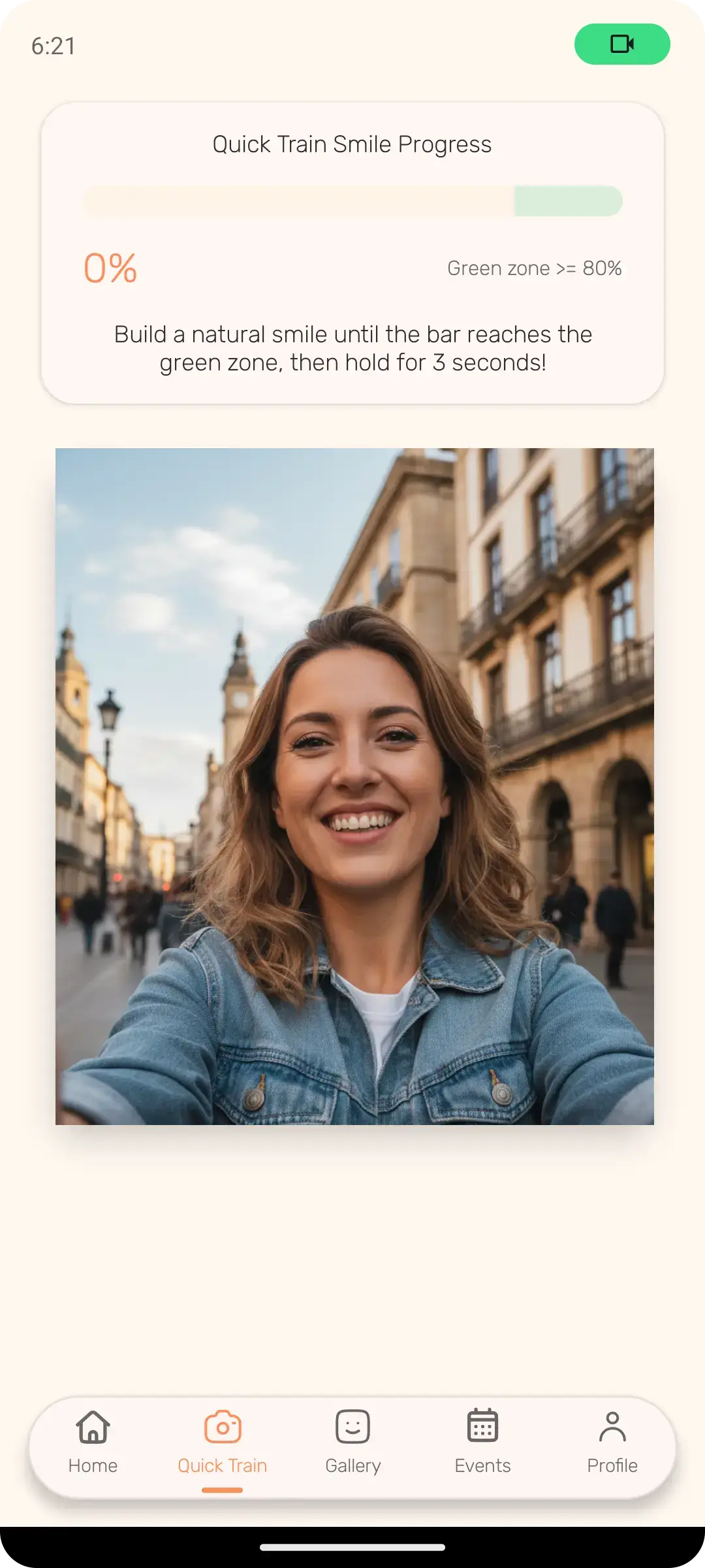 Quick Train screen with mascot coaching